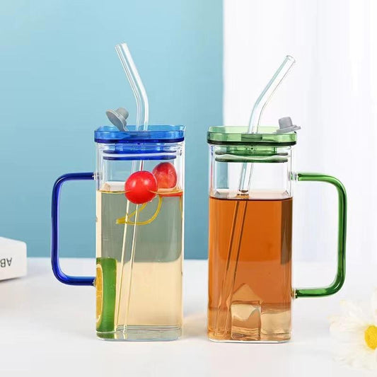Transparent Mug with Lid and Straw for drinks and coffee
